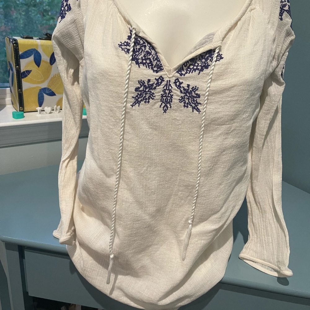 Off white and purple Embellished 3/4 Sleeve Blouse